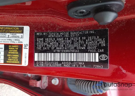 2017 Toyota Camry Le z USA, uszkodzony, nr VIN 4T1BF1FK9HU766542